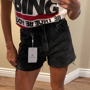 Anine Bing Gina Raw-Edge Denim Shorts Sz 27